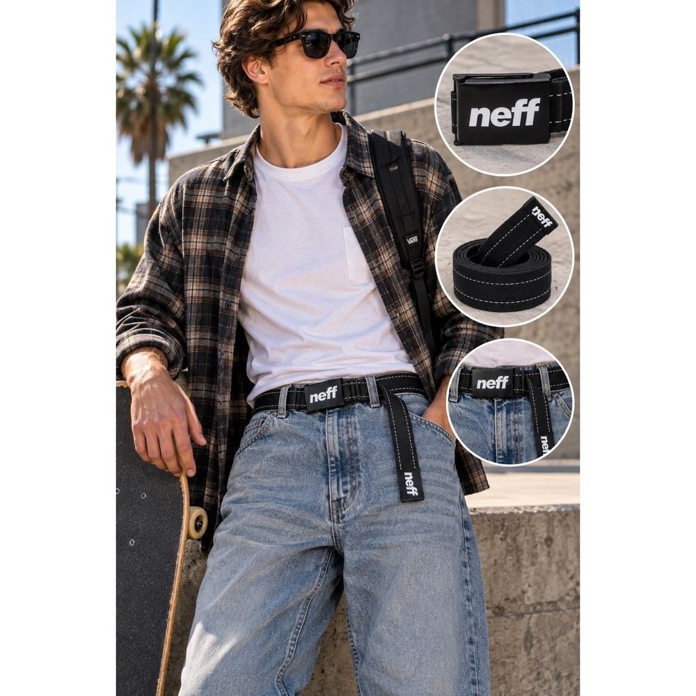 Neff Black Web Belt Logo Buckle Adjustable Skate Streetwear 47"